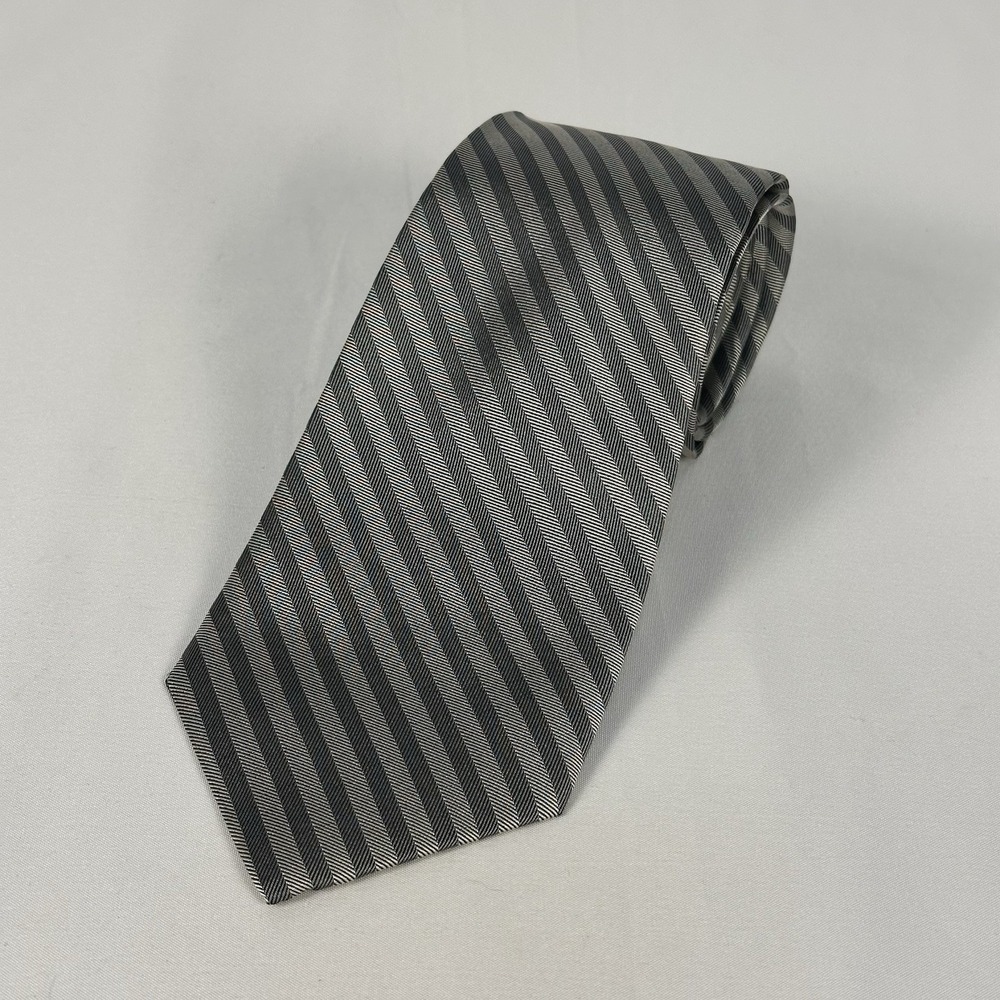 Sulka Silk Tie Silver Gray Herringbone Stripe Classic 3.25" W 57.5" L
